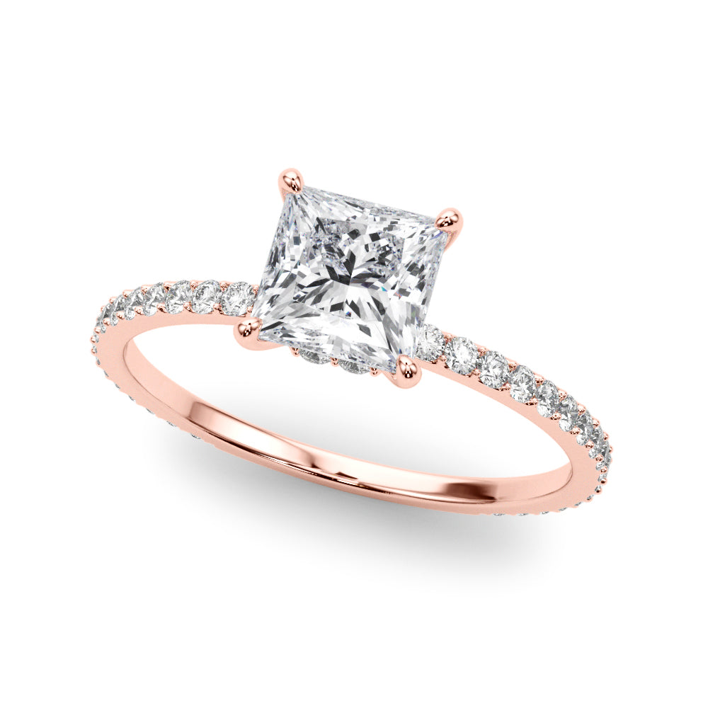 Refined Hidden Halo Cut Center Single Row Princess Diamond Engagement Ring — 9K/18K Gold & Platinum
