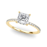 Refined Hidden Halo Cut Center Single Row Princess Diamond Engagement Ring — 9K/18K Gold & Platinum