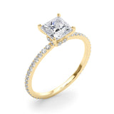 Refined Hidden Halo Cut Center Single Row Princess Diamond Engagement Ring — 9K/18K Gold & Platinum