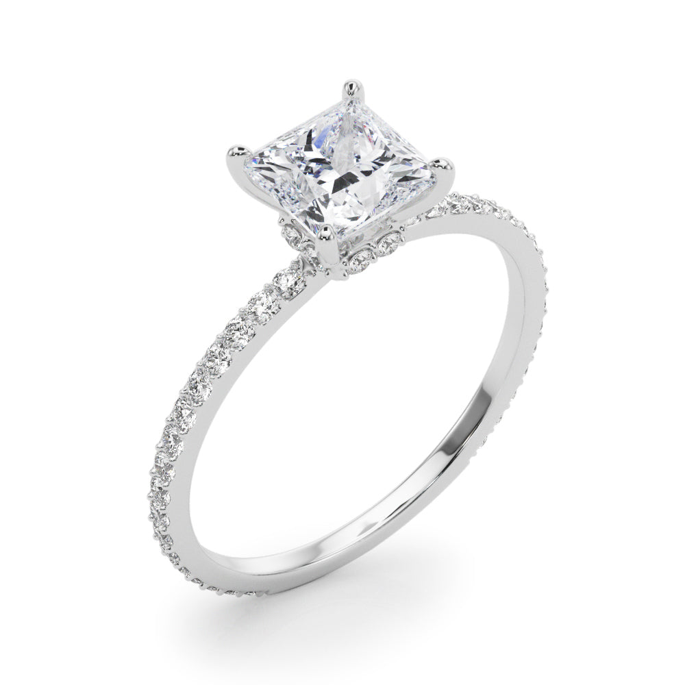 Refined Hidden Halo Cut Center Single Row Princess Diamond Engagement Ring — 9K/18K Gold & Platinum