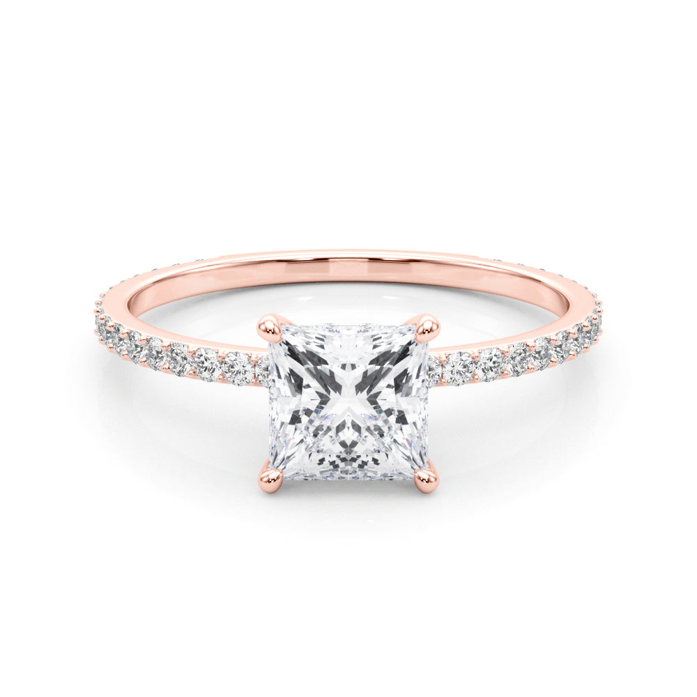 Refined Hidden Halo Cut Center Single Row Princess Diamond Engagement Ring — 9K/18K Gold & Platinum
