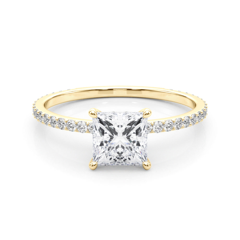 Refined Hidden Halo Cut Center Single Row Princess Diamond Engagement Ring — 9K/18K Gold & Platinum