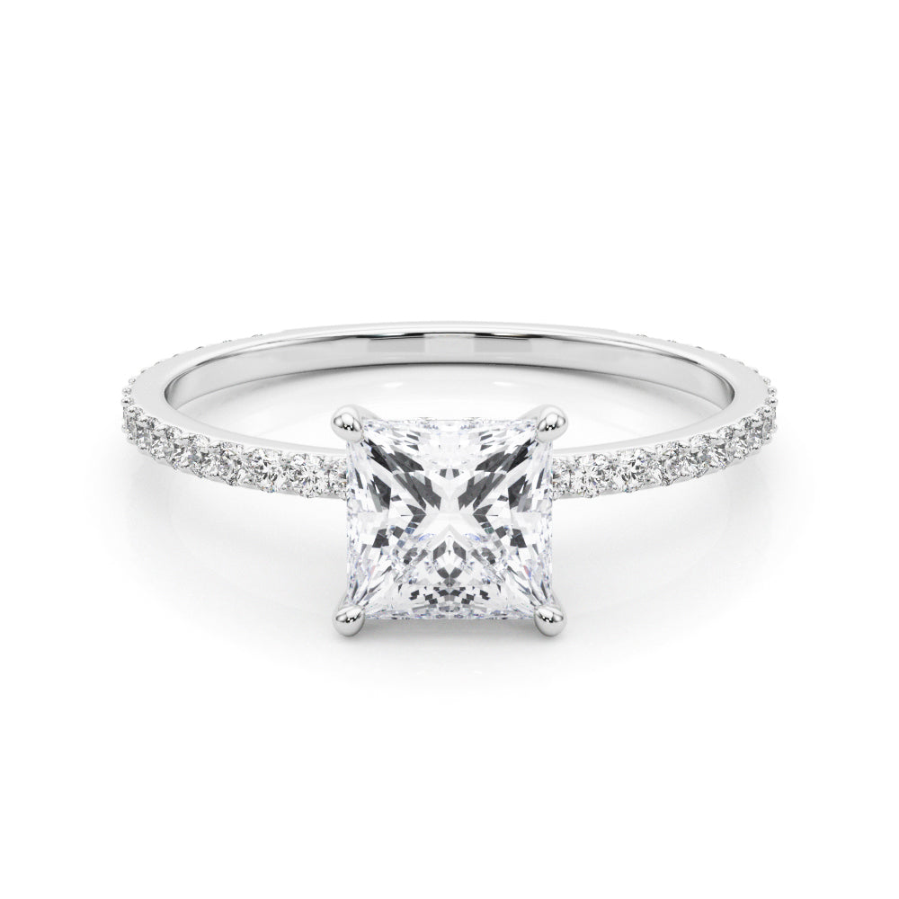 Refined Hidden Halo Cut Center Single Row Princess Diamond Engagement Ring — 9K/18K Gold & Platinum