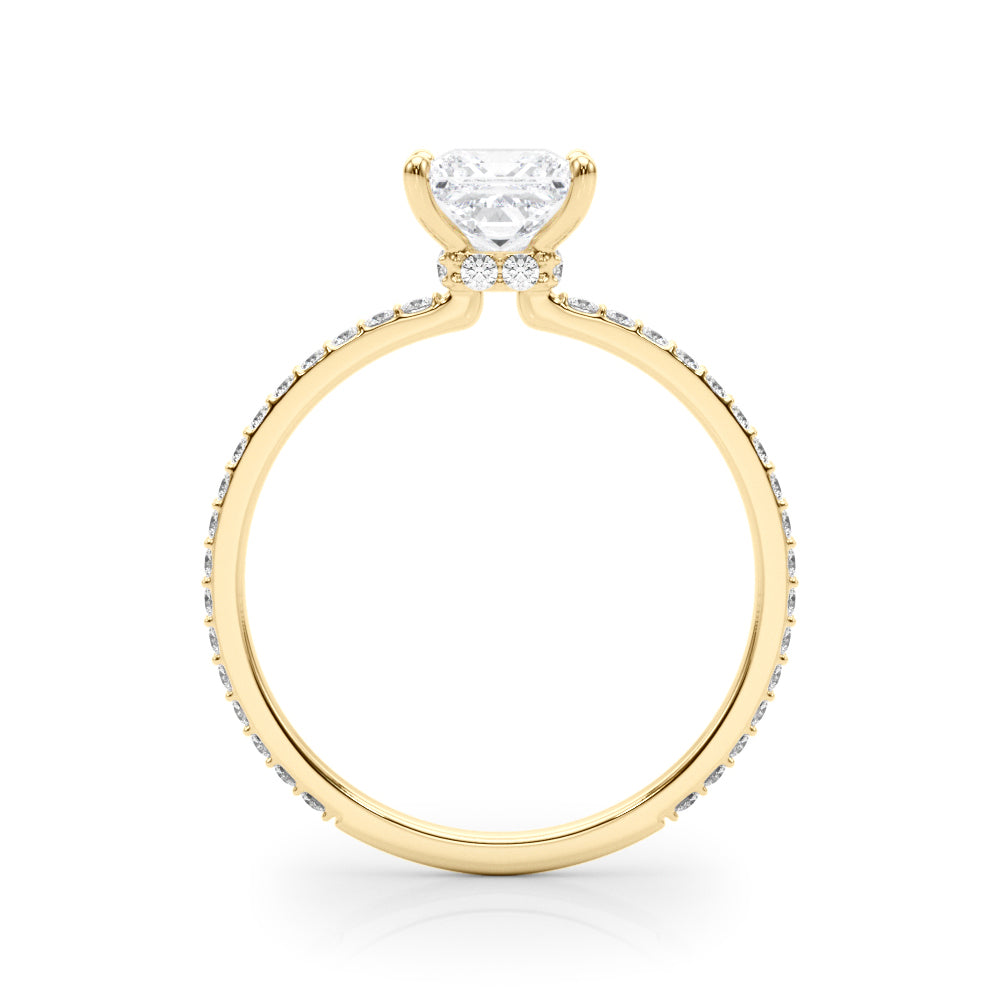 Refined Hidden Halo Cut Center Single Row Princess Diamond Engagement Ring — 9K/18K Gold & Platinum