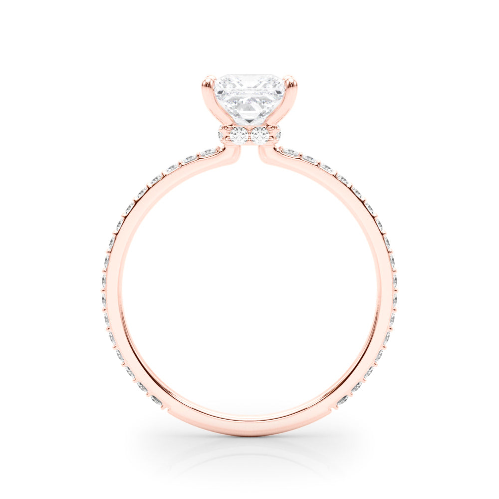 Refined Hidden Halo Cut Center Single Row Princess Diamond Engagement Ring — 9K/18K Gold & Platinum
