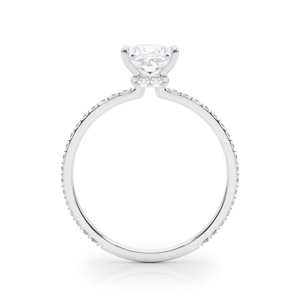 Refined Hidden Halo Cut Center Single Row Princess Diamond Engagement Ring — 9K/18K Gold & Platinum