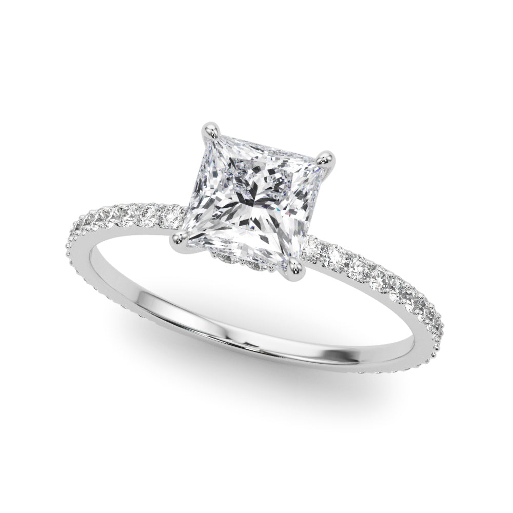 Refined Hidden Halo Cut Center Single Row Princess Diamond Engagement Ring — 9K/18K Gold & Platinum