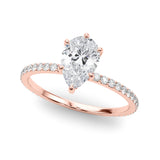 Iconic Hidden Halo Center Single Row Pear Diamond Engagement Ring — 9K/18K Gold & Platinum