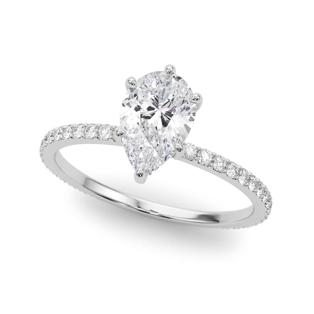 Iconic Hidden Halo Center Single Row Pear Diamond Engagement Ring — 9K/18K Gold & Platinum