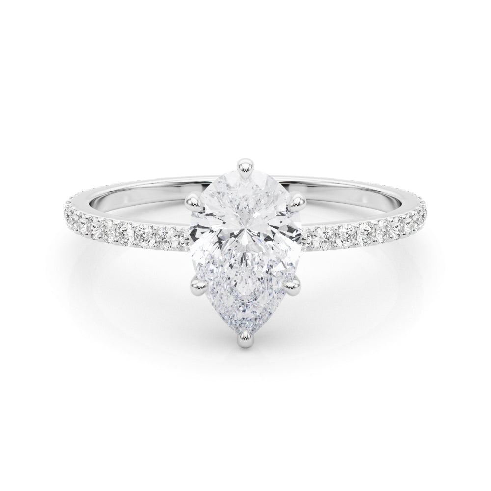 Iconic Hidden Halo Center Single Row Pear Diamond Engagement Ring — 9K/18K Gold & Platinum