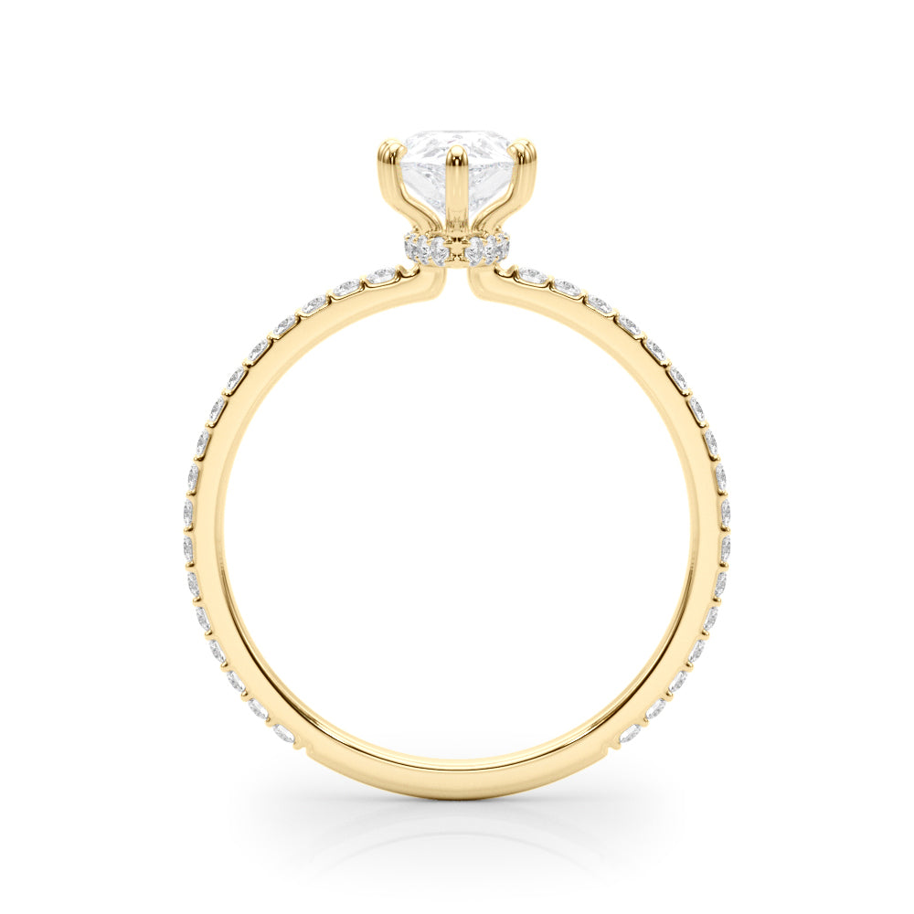 Iconic Hidden Halo Center Single Row Pear Diamond Engagement Ring — 9K/18K Gold & Platinum