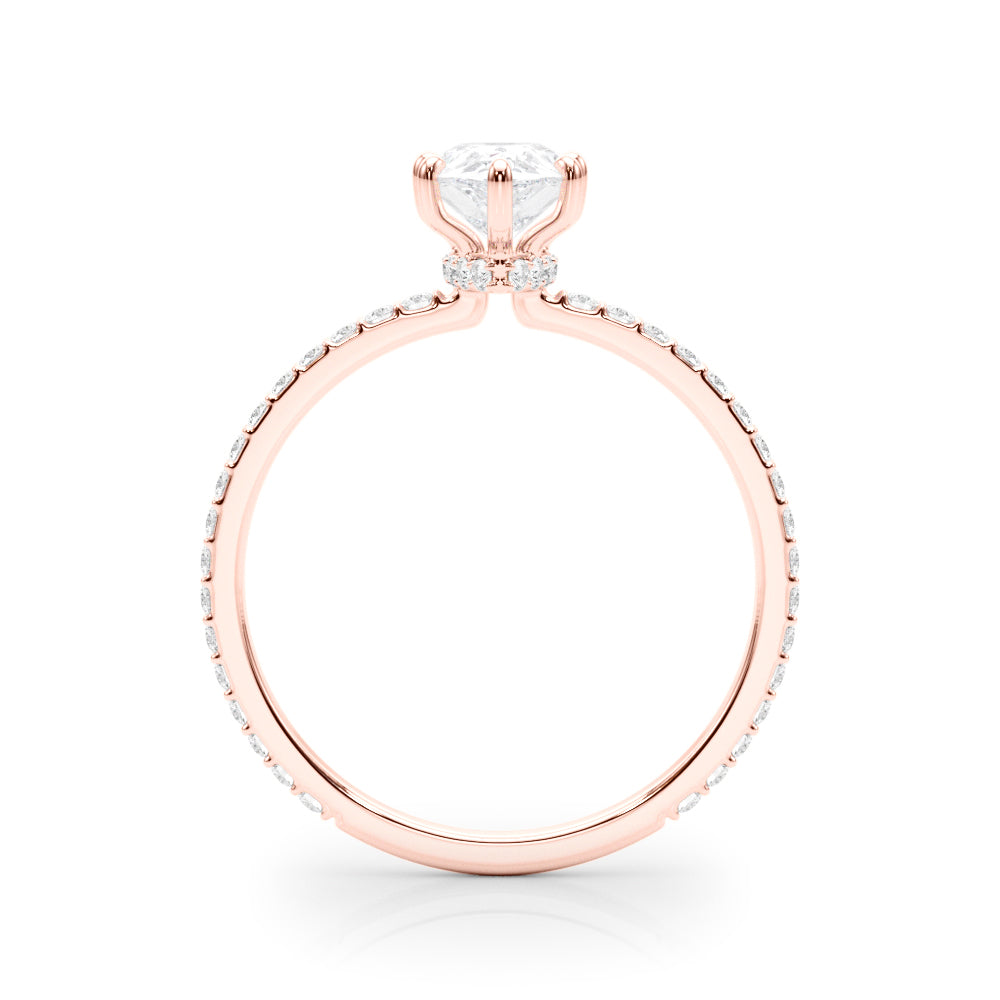 Iconic Hidden Halo Center Single Row Pear Diamond Engagement Ring — 9K/18K Gold & Platinum