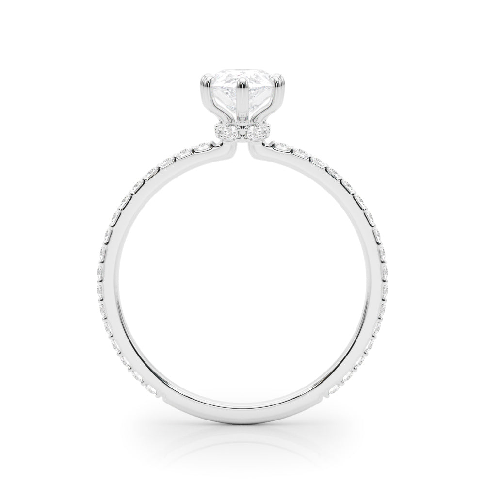 Iconic Hidden Halo Center Single Row Pear Diamond Engagement Ring — 9K/18K Gold & Platinum