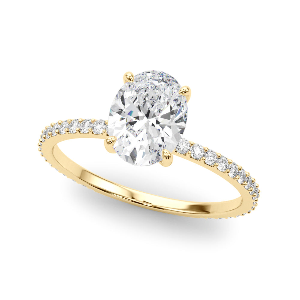 Signature Hidden Halo Center Single Row Oval Diamond Engagement Ring — 9K/18K Gold & Platinum