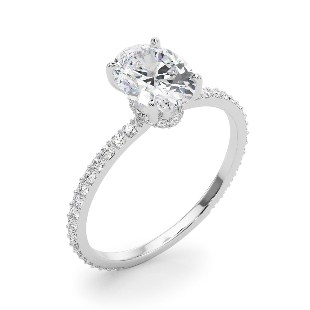 Signature Hidden Halo Center Single Row Oval Diamond Engagement Ring — 9K/18K Gold & Platinum