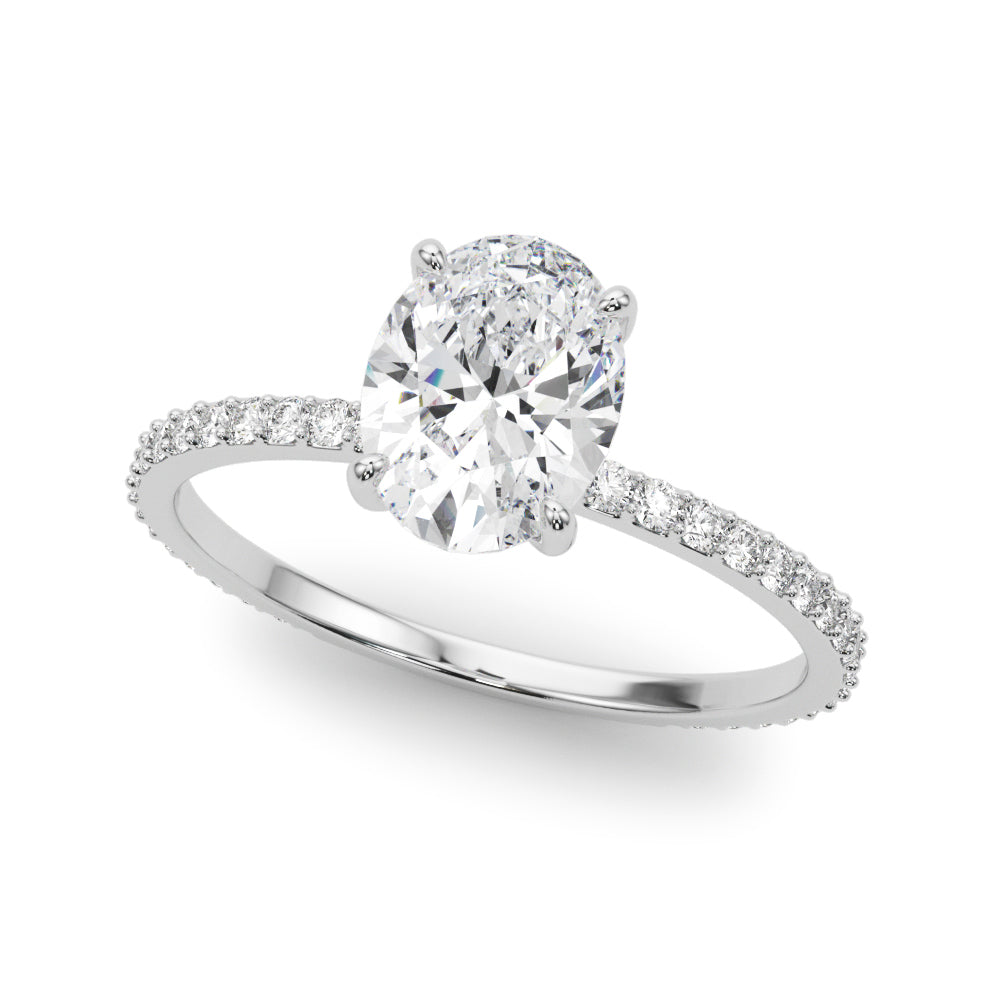Signature Hidden Halo Center Single Row Oval Diamond Engagement Ring — 9K/18K Gold & Platinum
