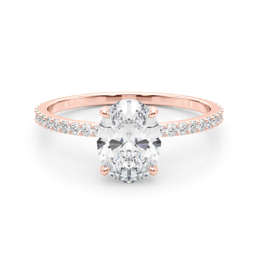 Signature Hidden Halo Center Single Row Oval Diamond Engagement Ring — 9K/18K Gold & Platinum