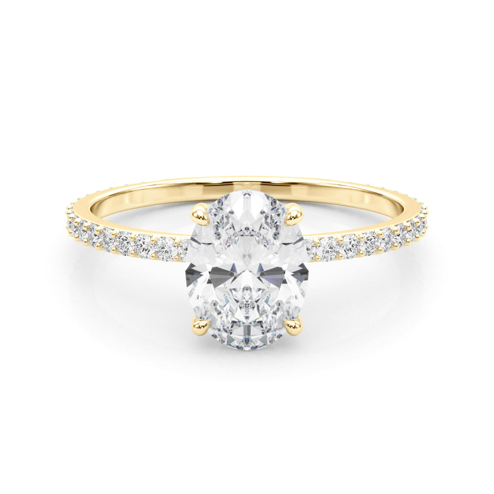 Signature Hidden Halo Center Single Row Oval Diamond Engagement Ring — 9K/18K Gold & Platinum