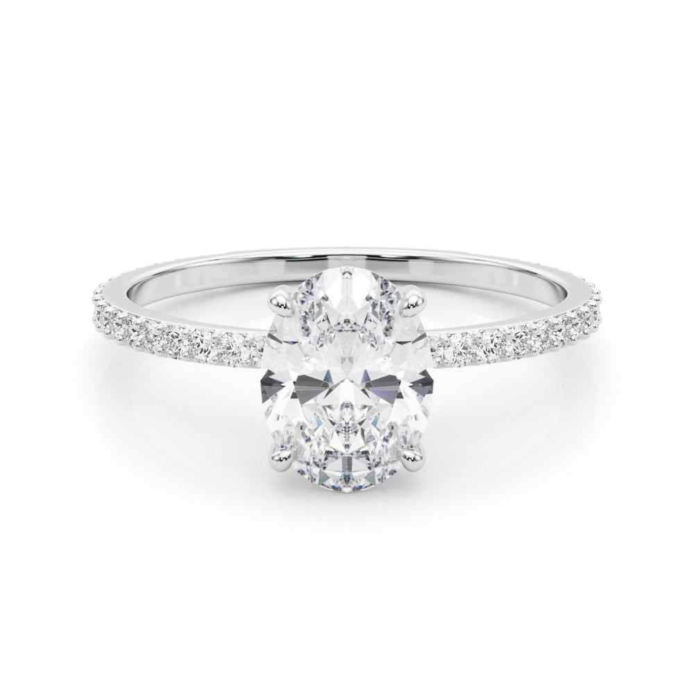 Signature Hidden Halo Center Single Row Oval Diamond Engagement Ring — 9K/18K Gold & Platinum