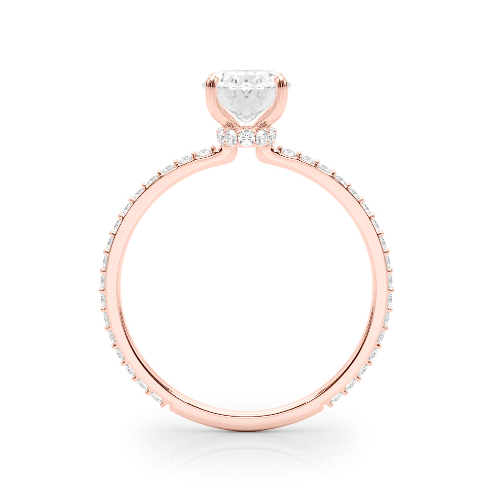 Signature Hidden Halo Center Single Row Oval Diamond Engagement Ring — 9K/18K Gold & Platinum