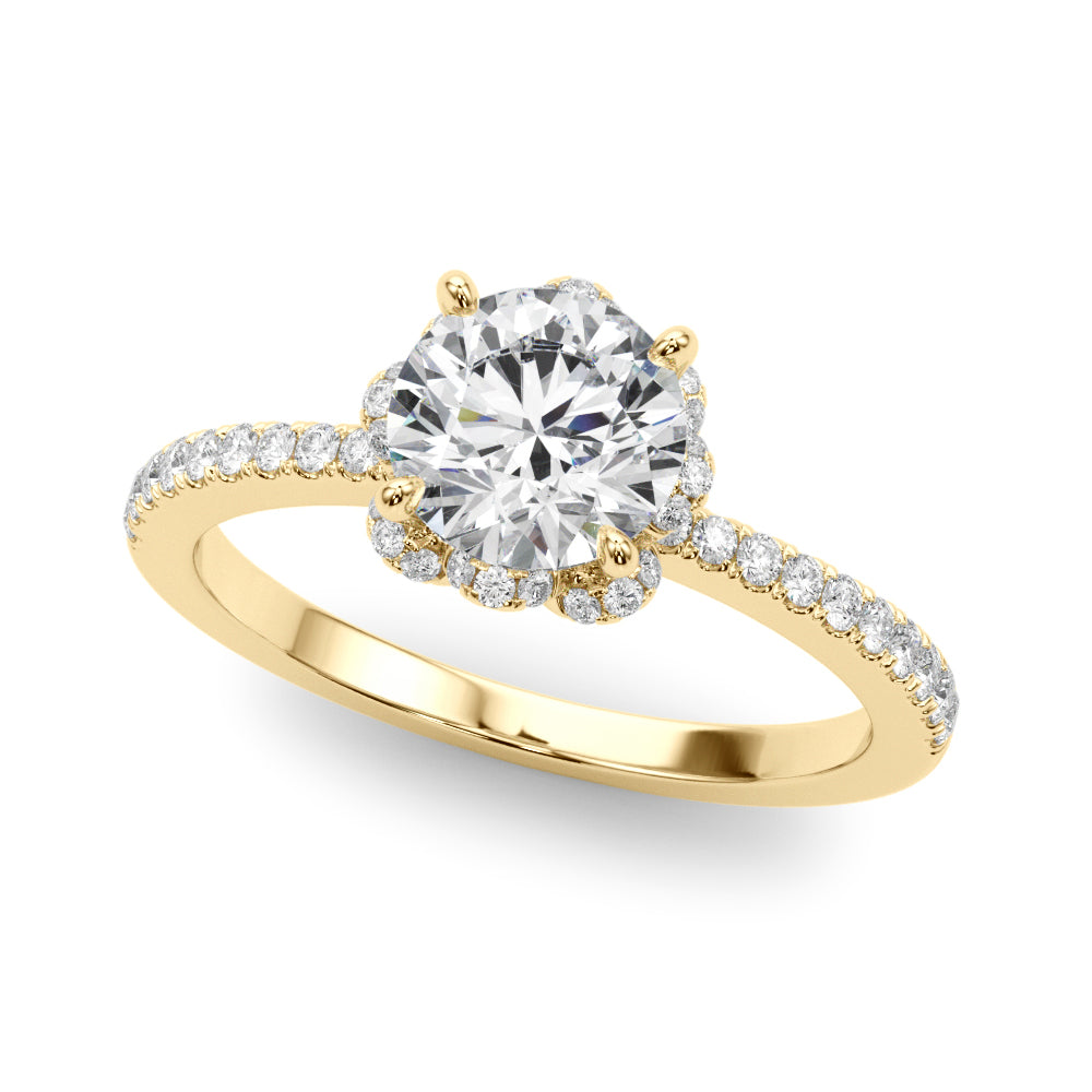 Exquisite Sidestone Round Diamond Engagement Ring — 9K/18K Gold & Platinum