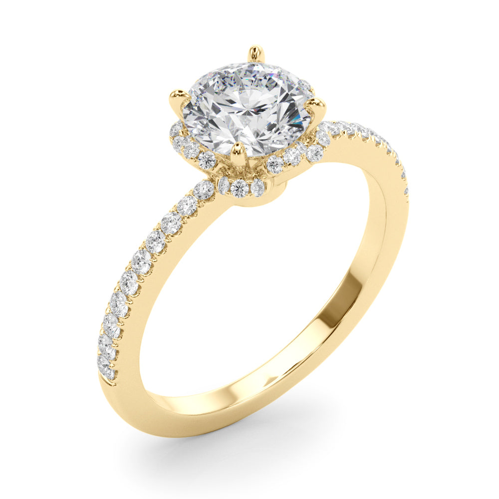 Exquisite Sidestone Round Diamond Engagement Ring — 9K/18K Gold & Platinum