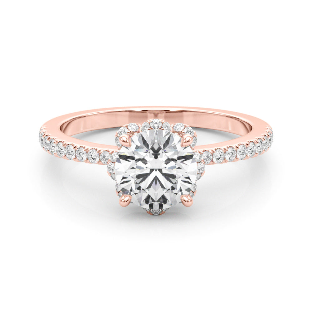 Exquisite Sidestone Round Diamond Engagement Ring — 9K/18K Gold & Platinum