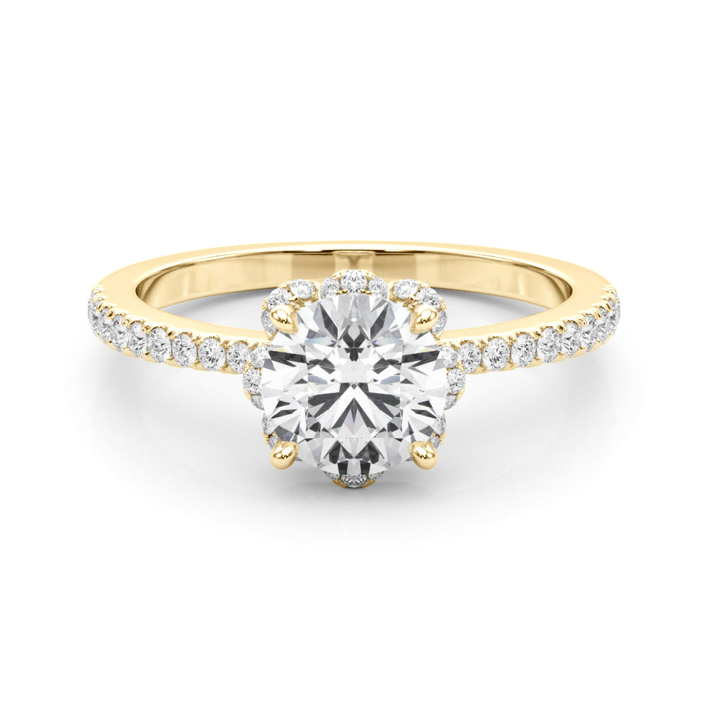 Exquisite Sidestone Round Diamond Engagement Ring — 9K/18K Gold & Platinum