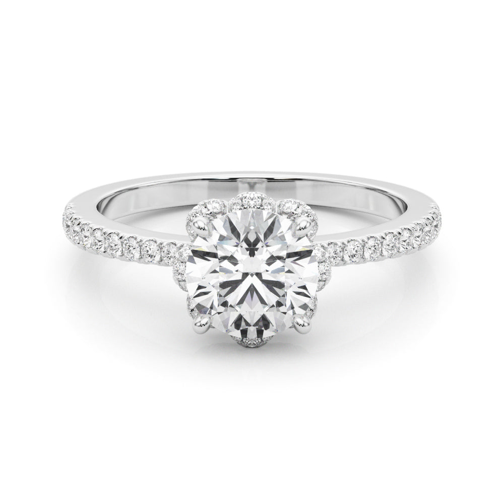 Exquisite Sidestone Round Diamond Engagement Ring — 9K/18K Gold & Platinum