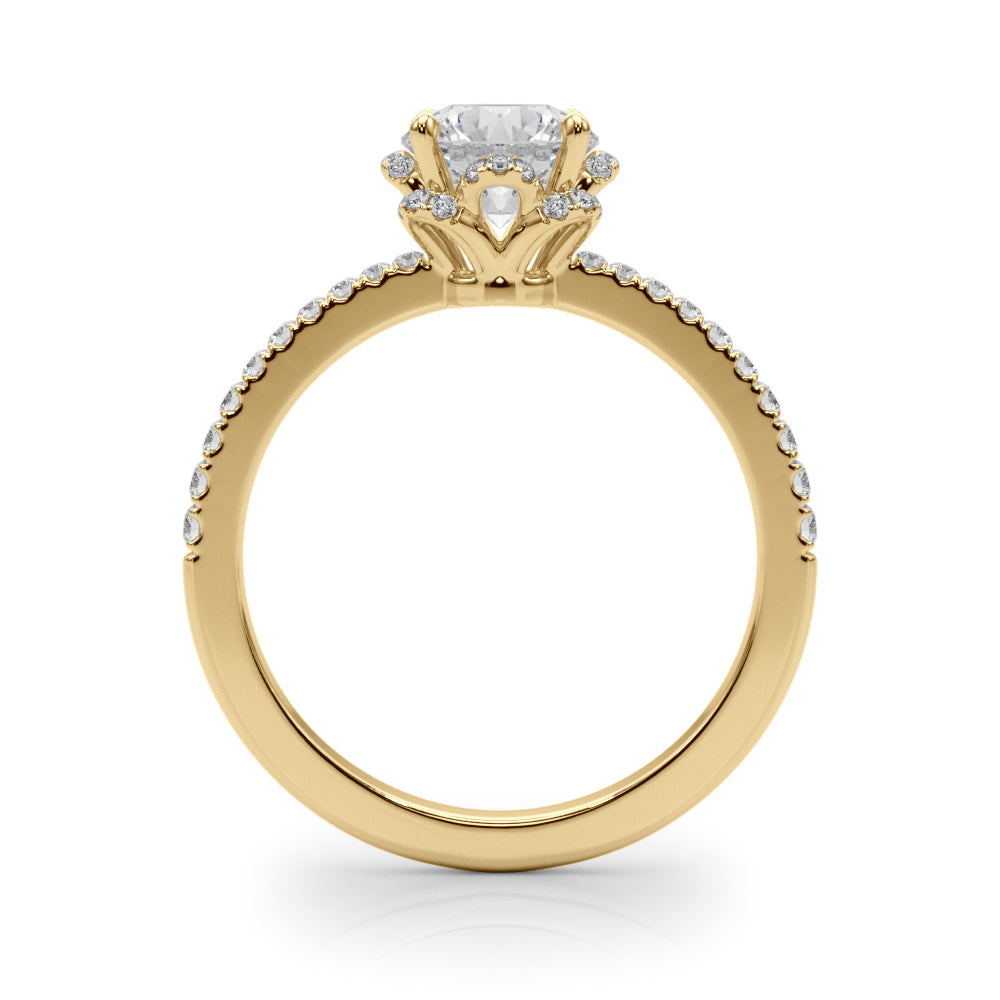 Exquisite Sidestone Round Diamond Engagement Ring — 9K/18K Gold & Platinum