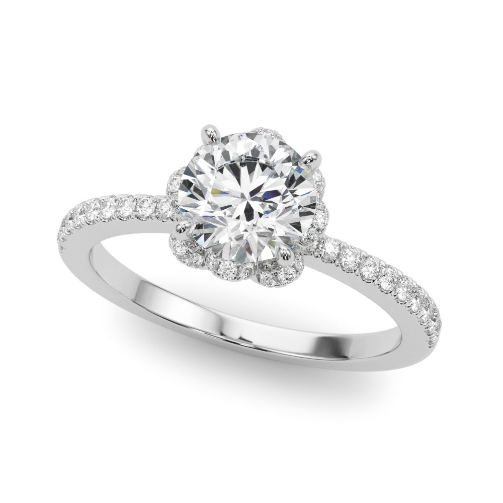 Exquisite Sidestone Round Diamond Engagement Ring — 9K/18K Gold & Platinum