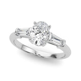 Sculpted Three-Stone Center Taper Baguette Sides Oval Diamond Engagement Ring — 9K/18K Gold & Platinum