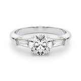 Couture Three-Stone Ring Center Taper Baguette Sides Round Diamond Engagement Ring — 9K/18K Gold & Platinum