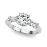 Couture Three-Stone Ring Center Taper Baguette Sides Round Diamond Engagement Ring — 9K/18K Gold & Platinum