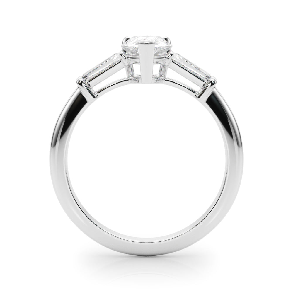 Crowned Three-Stone Ring Center Taper Baguette Sides Pear Diamond Engagement Ring — 9K/18K Gold & Platinum