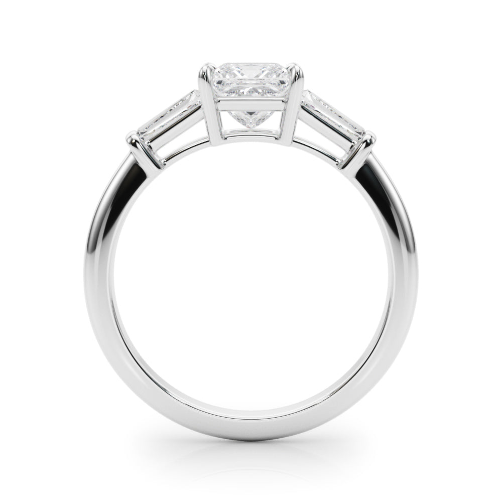 Graceful Three-Stone Ring Center Taper Bagutte Sides Princess Diamond Engagement Ring — 9K/18K Gold & Platinum