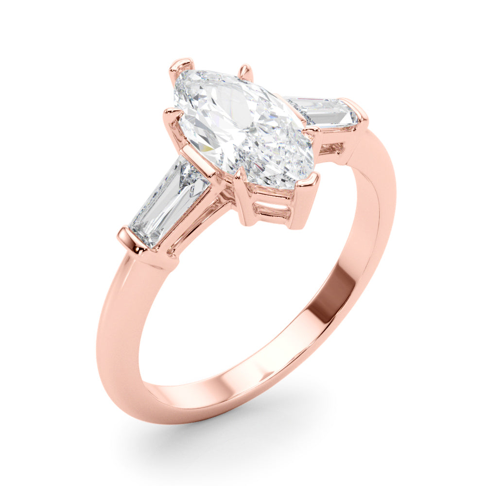 Dazzling Three-Stone Ring Center Taper Bagutte Sides Marquise Diamond Engagement Ring — 9K/18K Gold & Platinum