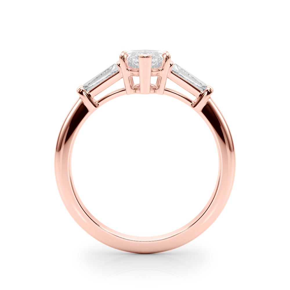 Dazzling Three-Stone Ring Center Taper Bagutte Sides Marquise Diamond Engagement Ring — 9K/18K Gold & Platinum