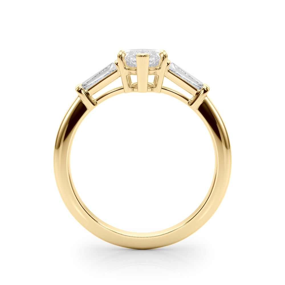 Dazzling Three-Stone Ring Center Taper Bagutte Sides Marquise Diamond Engagement Ring — 9K/18K Gold & Platinum
