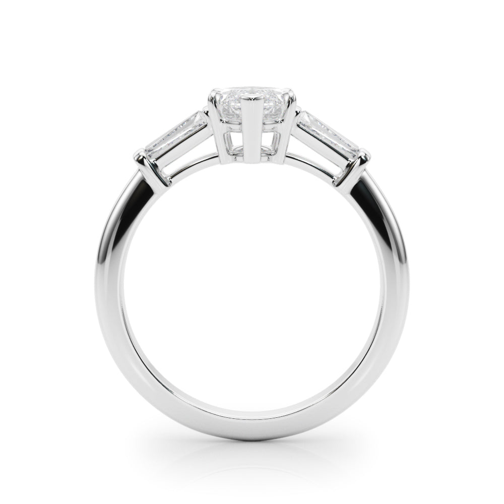 Dazzling Three-Stone Ring Center Taper Bagutte Sides Marquise Diamond Engagement Ring — 9K/18K Gold & Platinum