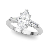 Dazzling Three-Stone Ring Center Taper Bagutte Sides Marquise Diamond Engagement Ring — 9K/18K Gold & Platinum