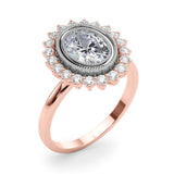 Enchanted Center Oval Diamond Engagement Ring — 9K/18K Gold & Platinum