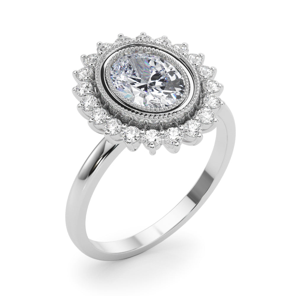 Enchanted Center Oval Diamond Engagement Ring — 9K/18K Gold & Platinum
