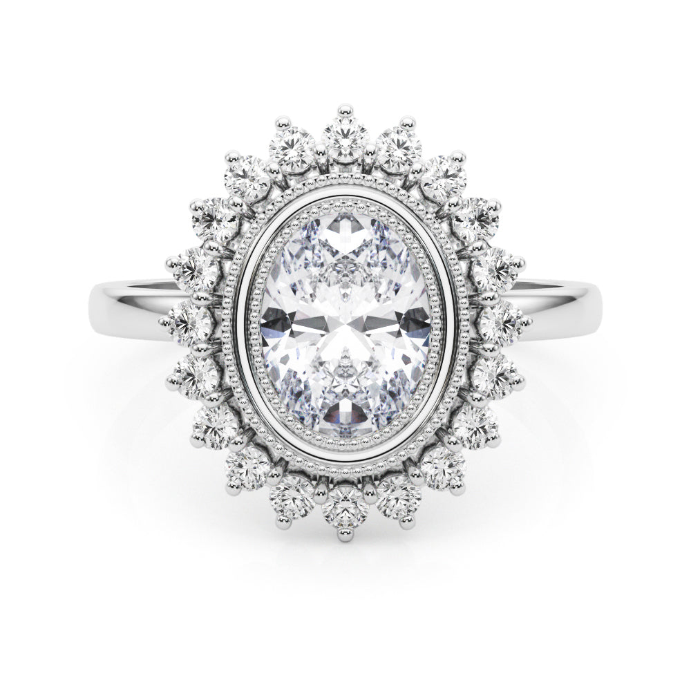 Enchanted Center Oval Diamond Engagement Ring — 9K/18K Gold & Platinum