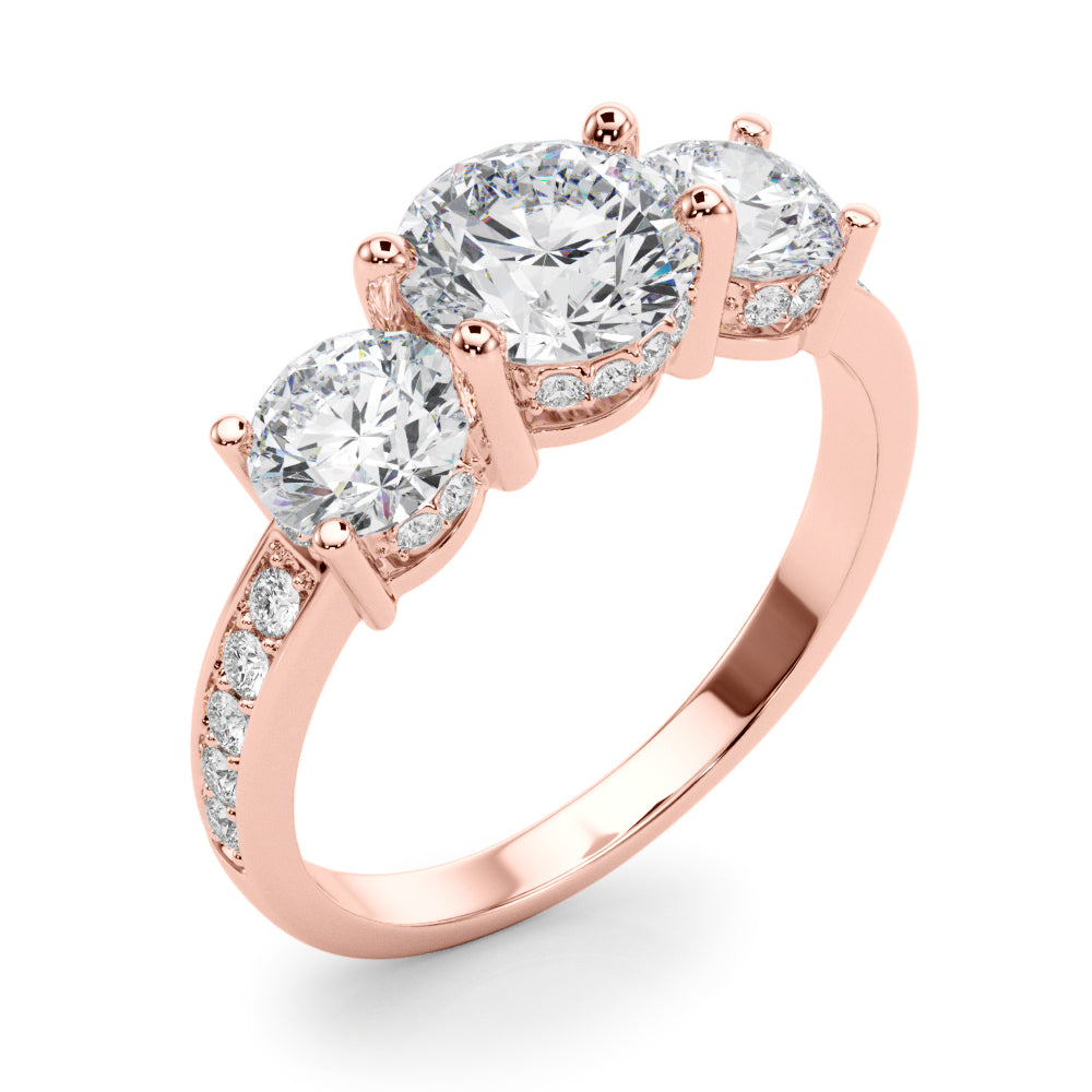 Devoted Three-Stone Hidden Halo Plus Round Diamond Engagement Ring — 9K/18K Gold & Platinum