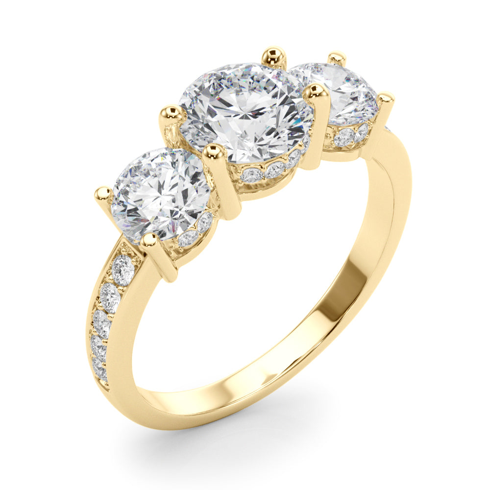 Devoted Three-Stone Hidden Halo Plus Round Diamond Engagement Ring — 9K/18K Gold & Platinum