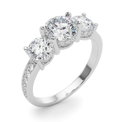 A diamond ring with three circular diamonds