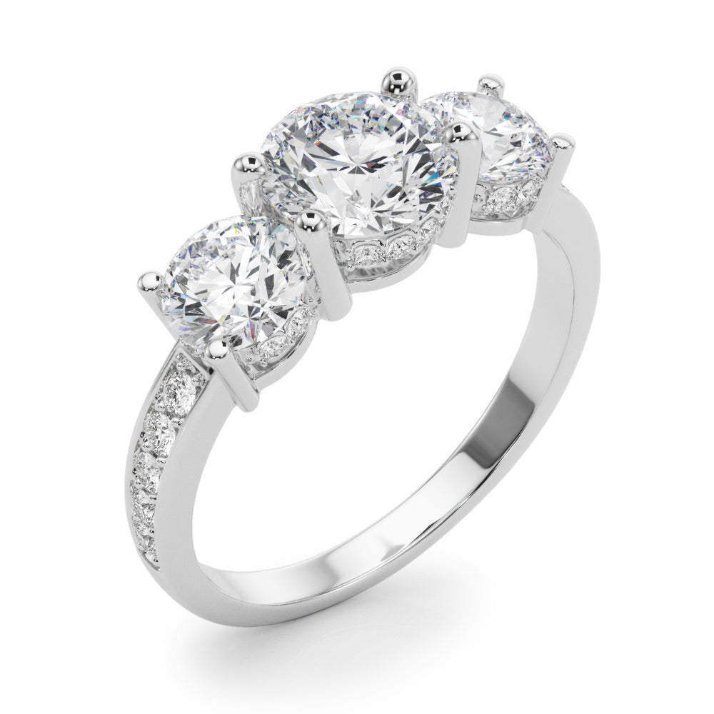 Devoted Three-Stone Hidden Halo Plus Round Diamond Engagement Ring — 9K/18K Gold & Platinum