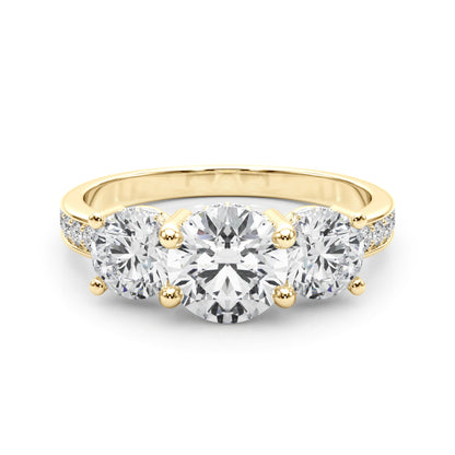 Gold ring with a large diamond and smaller diamonds on the band 