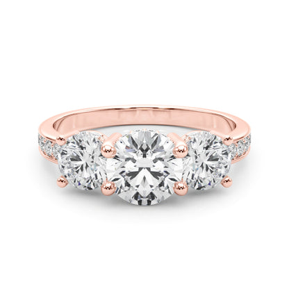 Rose gold ring with a large diamond and smaller diamonds on the band 